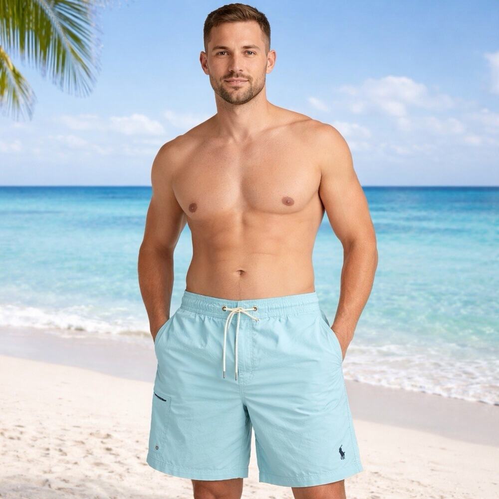 Polo Ralph Lauren Swim Trunks Mens XXL Light Blue Drawstring Kailua Shorts